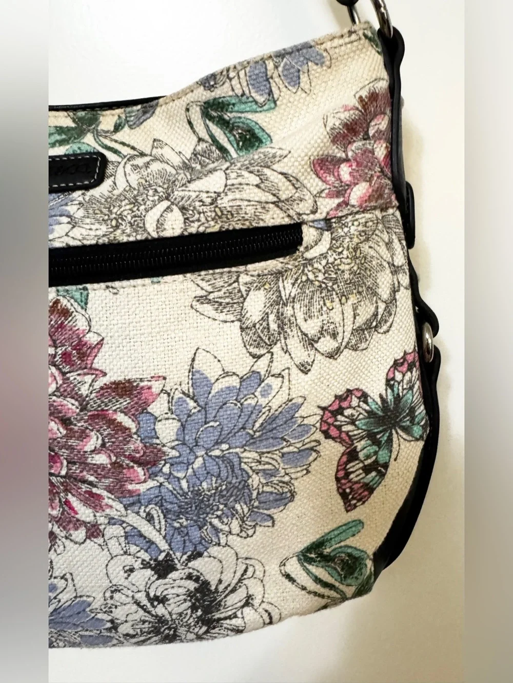 Stone & Co Floral Butterfly Tapestry Shoulder Bag Braided Strap Hobo